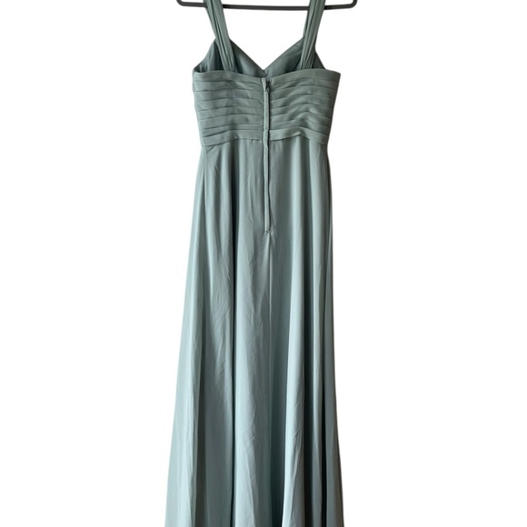 Azazie sz 4 dusty sage pleated chiffon bridesmaids gown formal dress FLAWED HEM - Picture 15 of 15